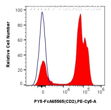 Flow cytometry (FC) experiment of human PBMCs using FcZero-rAb™ PE-Cyanine5 Anti-Human CD2 (TS1/8) Rab (PY5-FcA65565)
