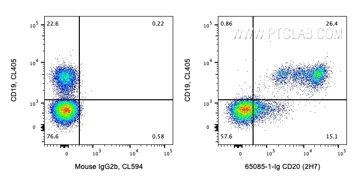 Flow cytometry (FC) experiment of human PBMCs using Anti-Human CD20 (2H7) (65085-1-Ig)