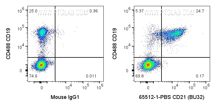 Flow cytometry (FC) experiment of human PBMCs using Anti-Human CD21  (BU32) Mouse IgG1 Recombinant Ant (65512-1-PBS)