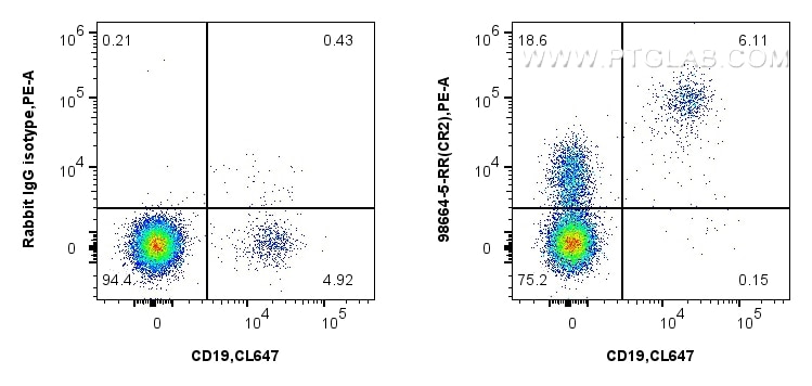 FC experiment of human PBMCs using 98664-5-RR Flow cytometry (FC) experiment of human PBMCs using Anti-Human CD21 Rabbit Recombinant Antibody (98664-5-RR)