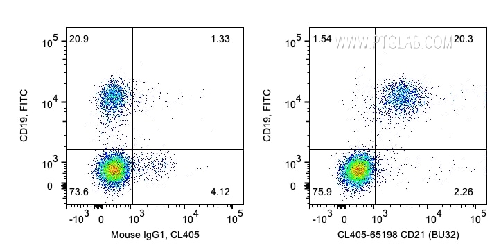 Flow cytometry (FC) experiment of human PBMCs using CoraLite® Plus 405 Anti-Human CD21  (BU32) (CL405-65198)