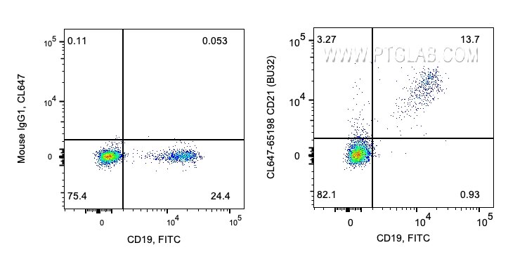 Flow cytometry (FC) experiment of human PBMCs using CoraLite® Plus 647 Anti-Human CD21 (BU32) (CL647-65198)