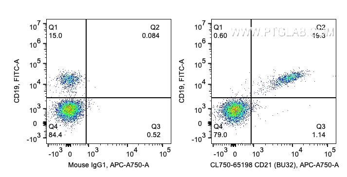 Flow cytometry (FC) experiment of human PBMCs using CoraLite® Plus 750 Anti-Human CD21  (BU32) (CL750-65198)