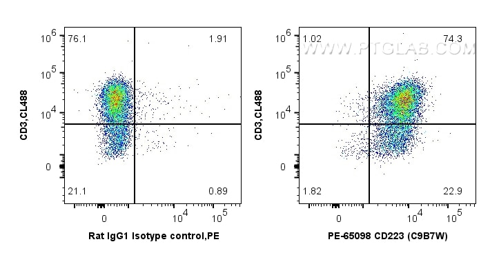Flow cytometry (FC) experiment of mouse splenocytes using PE Anti-Mouse CD223 (C9B7W) (PE-65098)