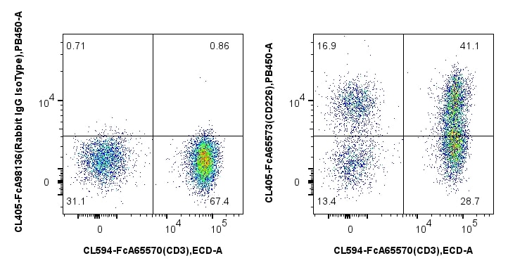 Flow cytometry (FC) experiment of human PBMCs using FcZero-rAb® CoraLite® Plus 405 Anti-Human CD226 (1 (CL405-FcA65573)