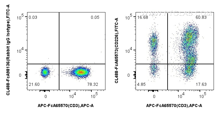 Flow cytometry (FC) experiment of human PBMCs using FcZero-rAb™ CoraLite® Plus 488 Anti-Human CD226 (1 (CL488-FcA65573)
