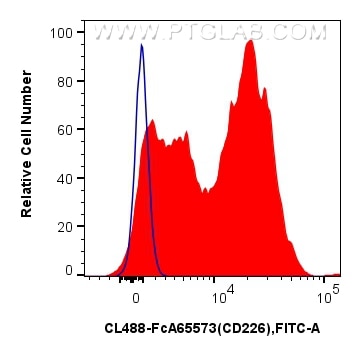 Flow cytometry (FC) experiment of human PBMCs using FcZero-rAb™ CoraLite® Plus 488 Anti-Human CD226 (1 (CL488-FcA65573)