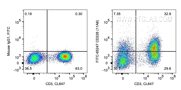 Flow cytometry (FC) experiment of human PBMCs using FITC Plus Anti-Human CD226 (11A8) (FITC-65247)