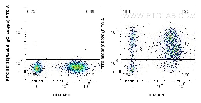 Flow cytometry (FC) experiment of human PBMCs using FITC Plus Anti-Human CD226 Rabbit Recombinant Anti (FITC-98002)