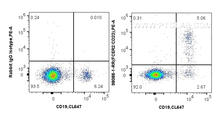 Flow cytometry (FC) experiment of human PBMCs using Anti-Human CD23 Rabbit Recombinant Antibody (98088-1-RR)