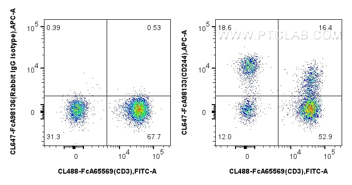 FC experiment of human PBMCs using CL647-FcA98133 Flow cytometry (FC) experiment of human PBMCs using FcZero-rAb® CoraLite® Plus 647 Anti-Human CD244 Ra (CL647-FcA98133)
