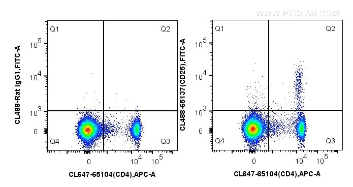 Flow cytometry (FC) experiment of mouse splenocytes using CoraLite® Plus 488 Anti-Mouse CD25 (PC61.5) (CL488-65137)