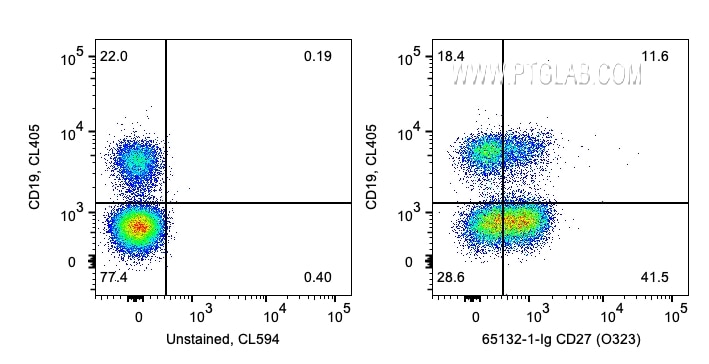 Flow cytometry (FC) experiment of human PBMCs using Anti-Human CD27 (O323) (65132-1-Ig)
