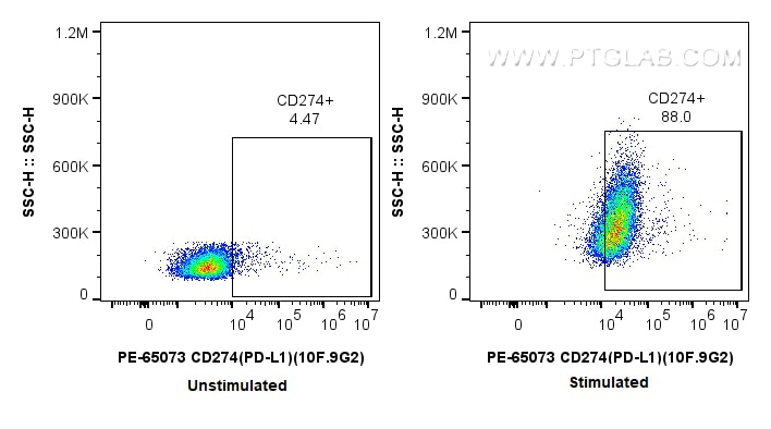 Flow cytometry (FC) experiment of mouse splenocytes using PE Anti-Mouse CD274 (PD-L1, B7-H1) (10F.9G2) (PE-65073)