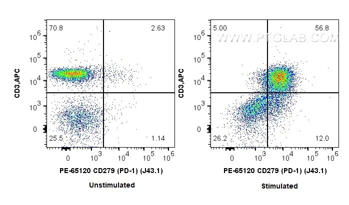 Flow cytometry (FC) experiment of mouse splenocytes using PE Anti-Mouse PD-1/CD279 (J43.1) (PE-65120)