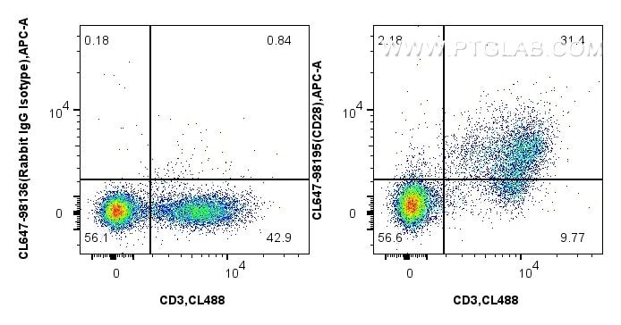 Flow cytometry (FC) experiment of mouse splenocytes using CoraLite® Plus 647 Anti-Mouse CD28 Rabbit Recombin (CL647-98195)