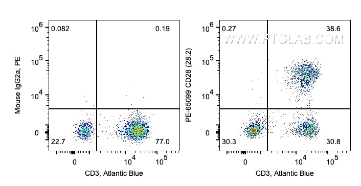 Flow cytometry (FC) experiment of human PBMCs using PE Anti-Human CD28 (CD28.2) (PE-65099)