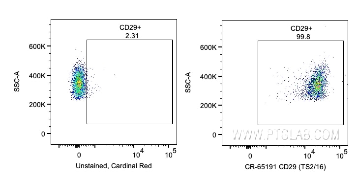 Flow cytometry (FC) experiment of human PBMCs using Cardinal Red™ Anti-Human CD29 (TS2/16) (CR-65191)