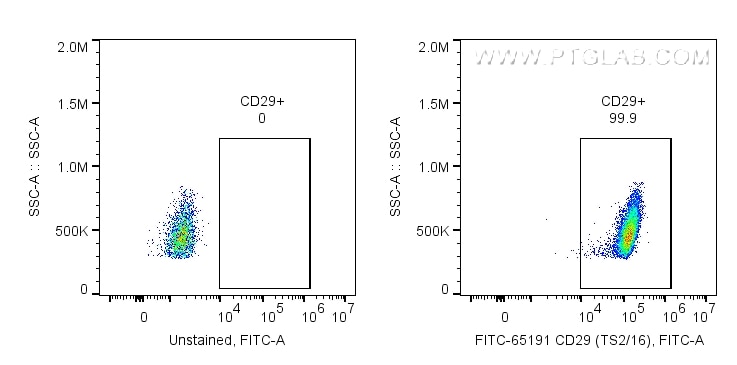 Flow cytometry (FC) experiment of human PBMCs using FITC Plus Anti-Human CD29 (TS2/16) (FITC-65191)