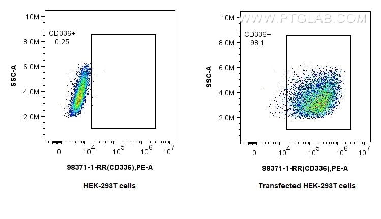 Flow cytometry (FC) experiment of Transfected HEK-293T cells using Anti-Human CD336 Rabbit Recombinant Antibody (98371-1-RR)