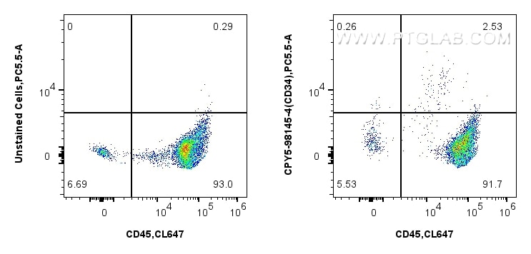 Flow cytometry (FC) experiment of human blood cells using PerCP-Cyanine5.5 Anti-Human CD34 Rabbit Recombinan (CPY5-98145-4)