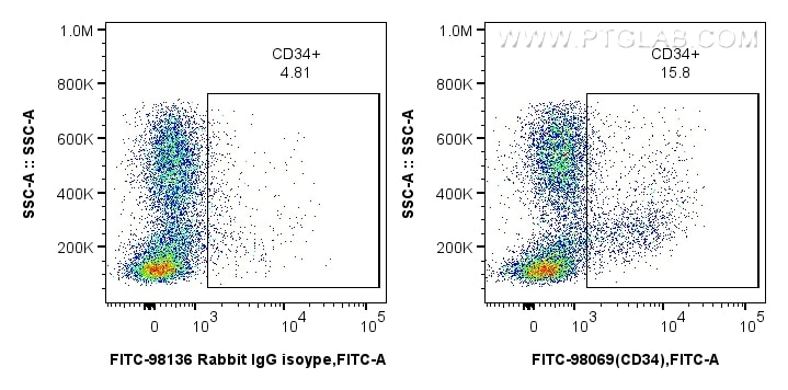 Flow cytometry (FC) experiment of mouse bone marrow cells using FITC Plus Anti-Mouse CD34 Rabbit Recombinant Antib (FITC-98069)