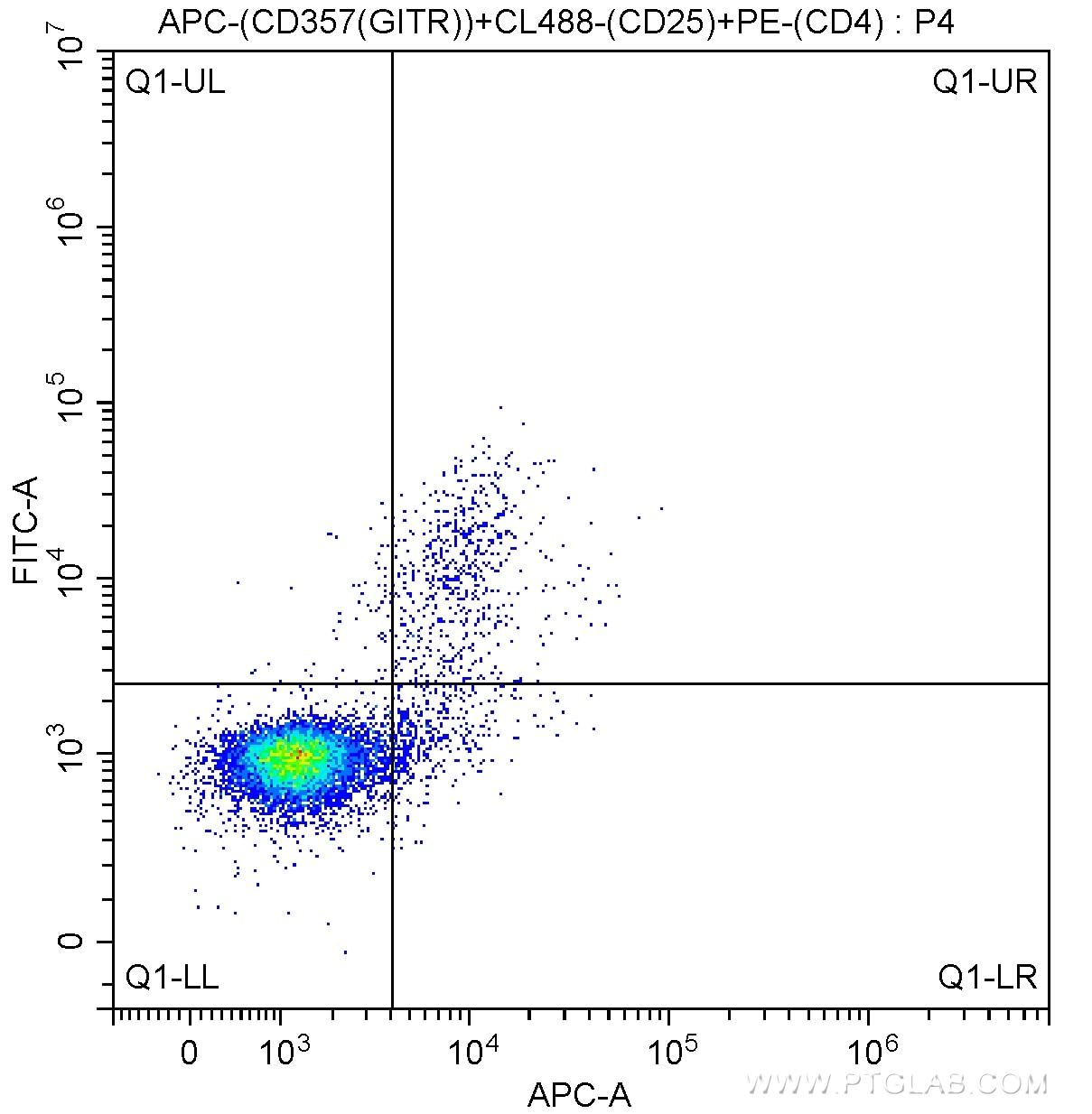 Flow cytometry (FC) experiment of mouse splenocytes using APC Anti-Mouse CD357 (GITR) (DTA-1) (APC-65102)