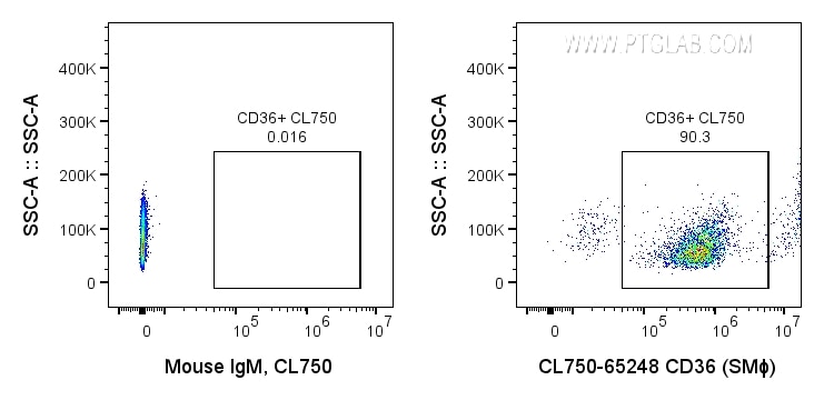 Flow cytometry (FC) experiment of human peripheral blood platelets using CoraLite® Plus 750 Anti-Human CD36 (SMΦ) (CL750-65248)