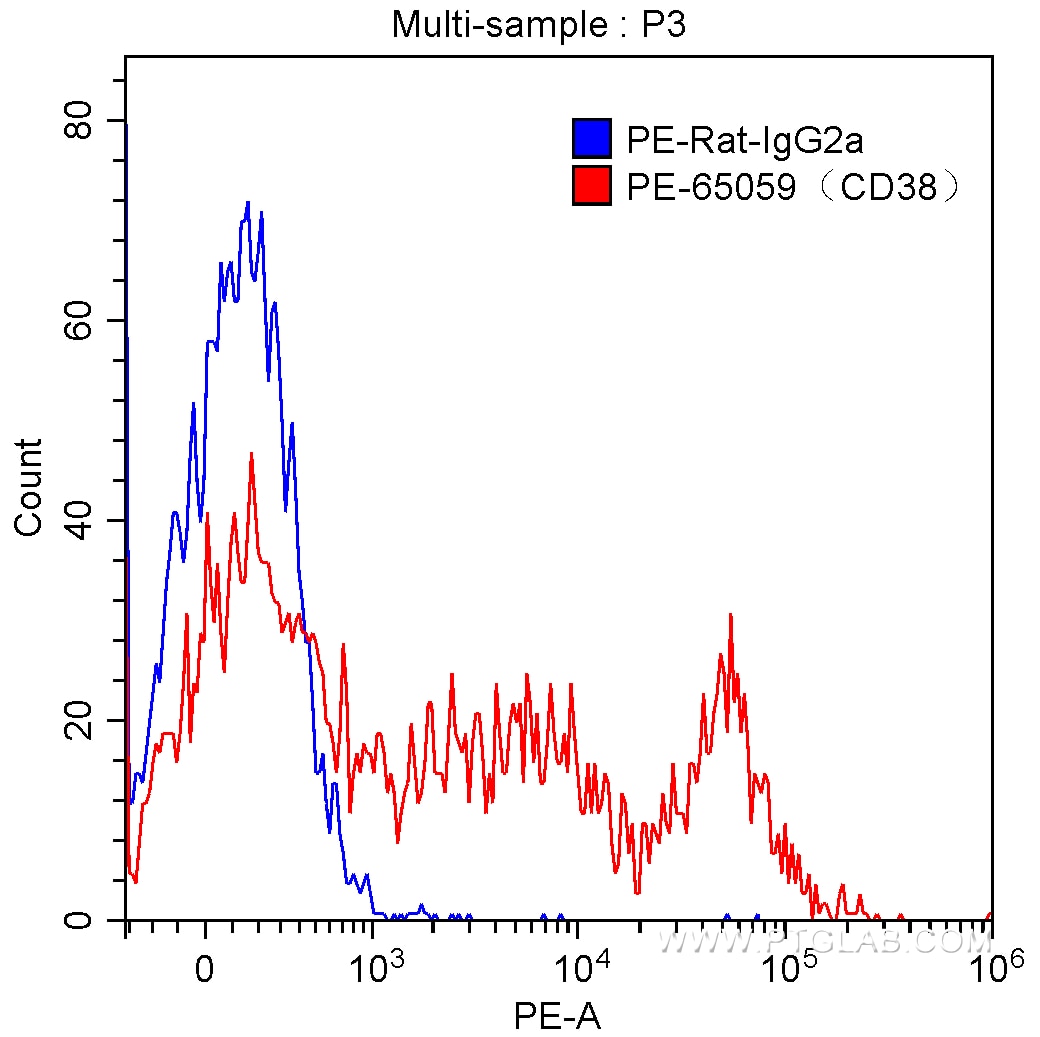 Flow cytometry (FC) experiment of mouse splenocytes using PE Anti-Mouse CD38 (90) (PE-65059)
