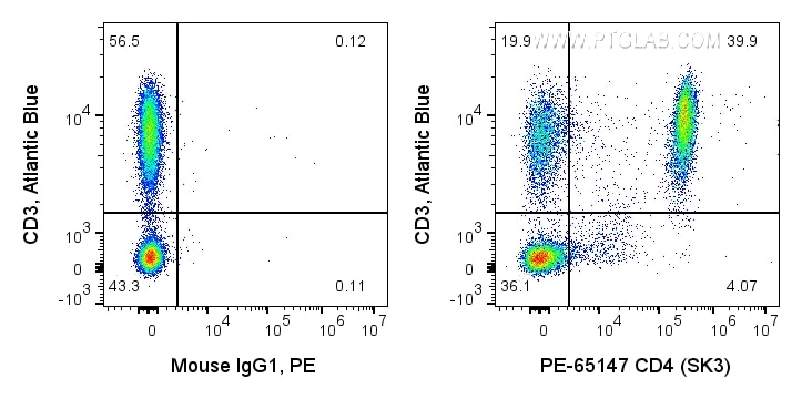 Flow cytometry (FC) experiment of human PBMCs using PE Anti-Human CD4 (SK3) (PE-65147)
