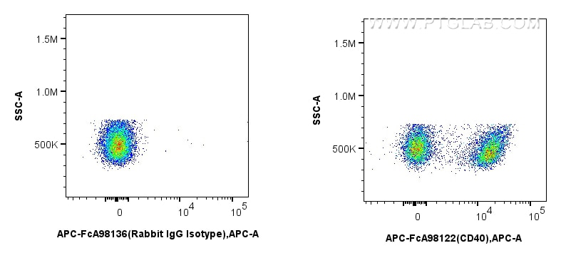 FC experiment of mouse splenocytes using APC-FcA98122 Flow cytometry (FC) experiment of mouse splenocytes using FcZero-rAb™ APC Anti-Mouse CD40 Rabbit Recombinant (APC-FcA98122)