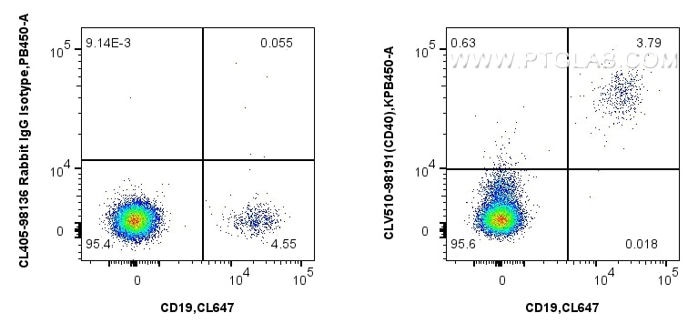 Flow cytometry (FC) experiment of human PBMCs using CoraLite® Plus 405 Anti-Human CD40 Rabbit Recombin (CL405-98191)