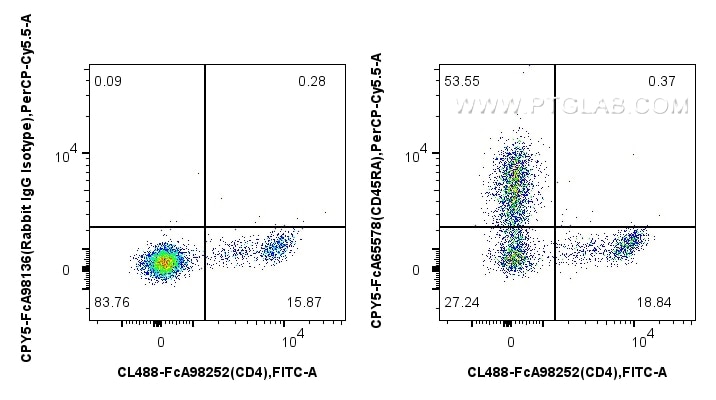 Flow cytometry (FC) experiment of rat splenocytes cells using FcZero-rAb® PerCP-Cyanine5.5 Anti-Rat CD45RA (OX-3 (CPY5-FcA65578)