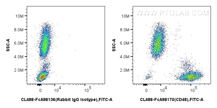 Flow cytometry (FC) experiment of human peripheral blood leukocyte using FcZero-rAb® CoraLite® Plus 488 Anti-Human CD48 Rab (CL488-FcA98170)