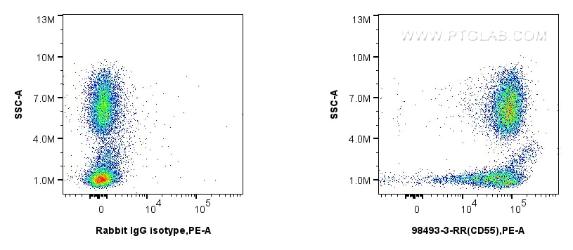 Flow cytometry (FC) experiment of human blood using Anti-Human CD55 Rabbit Recombinant Antibody (98493-3-RR)