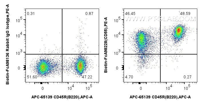 Flow cytometry (FC) experiment of mouse splenocytes using FcZero-rAb™ Biotin Anti-Mouse CD55 Rabbit Recombin (Biotin-FcA98228)