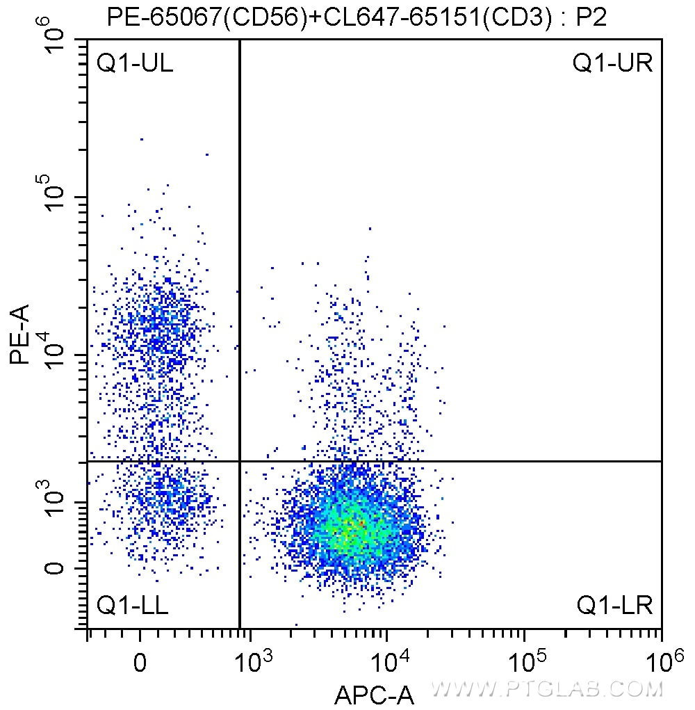 Flow cytometry (FC) experiment of human peripheral blood lymphocytes using PE Anti-Human CD56 (MEM 188) (PE-65067)