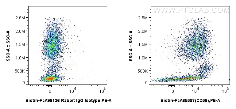 FC experiment of human peripheral blood leukocytes using Biotin-FcA65597 Flow cytometry (FC) experiment of human peripheral blood leukocytes using FcZero-rAb® Biotin Anti-Human CD58 (TS2/9) Rabbit (Biotin-FcA65597)