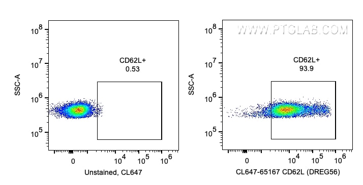 Flow cytometry (FC) experiment of human PBMCs using CoraLite® Plus 647 Anti-Human CD62L (DREG56) (CL647-65167)