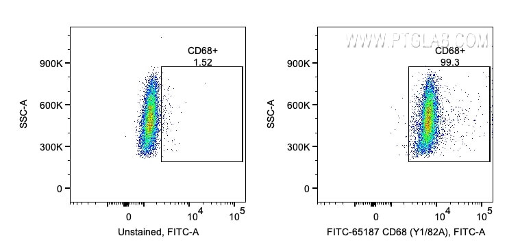Flow cytometry (FC) experiment of human PBMCs using FITC Plus Anti-Human CD68 (Y1/82A) (FITC-65187)