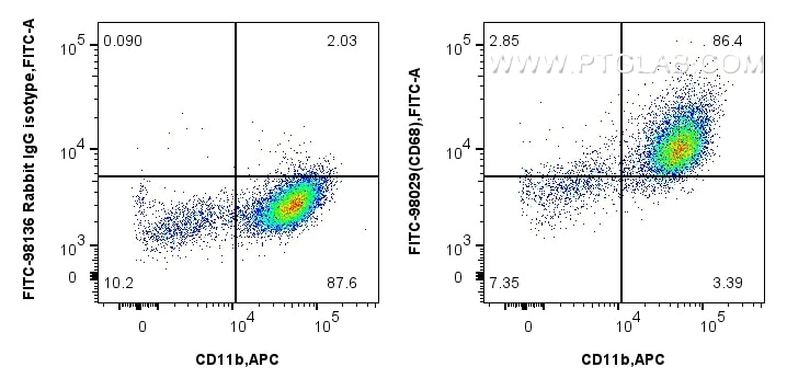 Flow cytometry (FC) experiment of mouse peritoneal macrophages using FITC Plus Anti-Mouse CD68 Rabbit Recombinant Antib (FITC-98029)