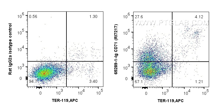 Flow cytometry (FC) experiment of C57BL/6 mouse bone marrow cells using Anti-Mouse CD71 (RI7217) (65289-1-Ig)