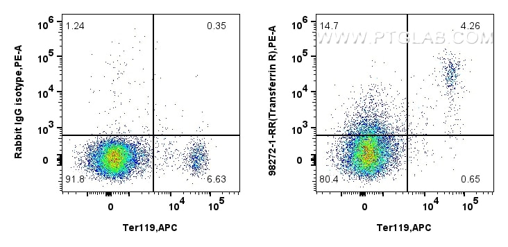 Flow cytometry (FC) experiment of mouse bone marrow cells using Anti-Mouse CD71 Rabbit Recombinant Antibody (98272-1-RR)