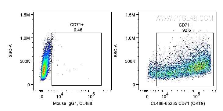 Flow cytometry (FC) experiment of human PBMCs using CoraLite® Plus 488 Anti-Human CD71 (OKT9) (CL488-65235)