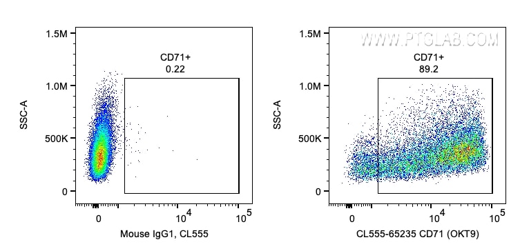 Flow cytometry (FC) experiment of human PBMCs using CoraLite® Plus 555 Anti-Human CD71 (OKT9) (CL555-65235)