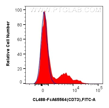 FC experiment of human PBMCs using CL488-FcA65564 Flow cytometry (FC) experiment of human PBMCs using FcZero-rAb® CoraLite® Plus 488 Anti-Human CD73 (AD (CL488-FcA65564)