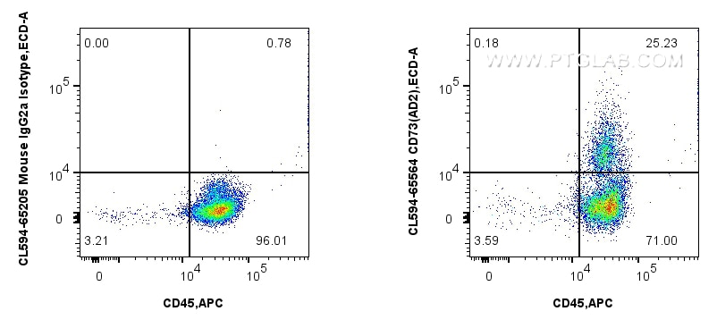 Flow cytometry (FC) experiment of human PBMCs using CoraLite®594 Anti-Human CD73 (AD2) Mouse IgG2a Rec (CL594-65564)