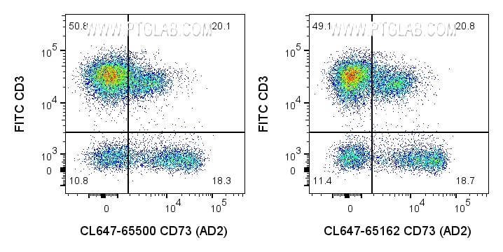 Flow cytometry (FC) experiment of human PBMCs using CoraLite® Plus 647 Anti-Human CD73  (AD2) Rabbit R (CL647-65500)