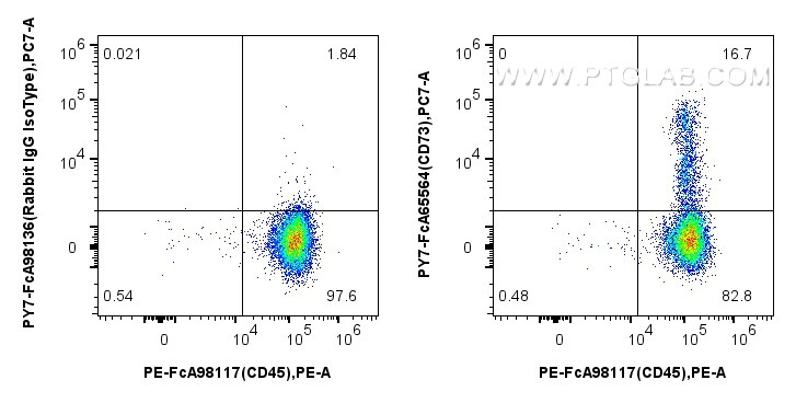 Flow cytometry (FC) experiment of human PBMCs using FcZero-rAb™ PE-Cyanine7 Anti-Human CD73 (AD2) Rabb (PY7-FcA65564)