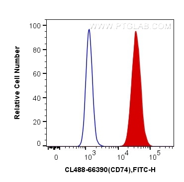 Flow cytometry (FC) experiment of Raji cells using CoraLite® Plus 488-conjugated CD74 Monoclonal anti (CL488-66390)